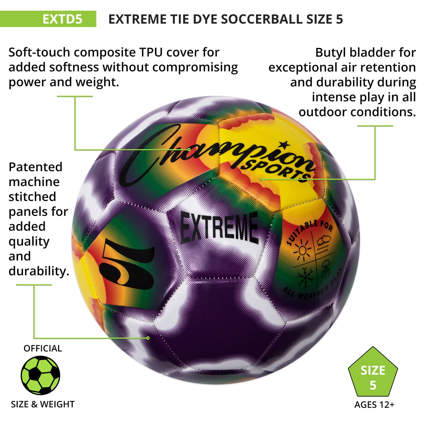 Extreme Tiedye Soccerball, Size 5