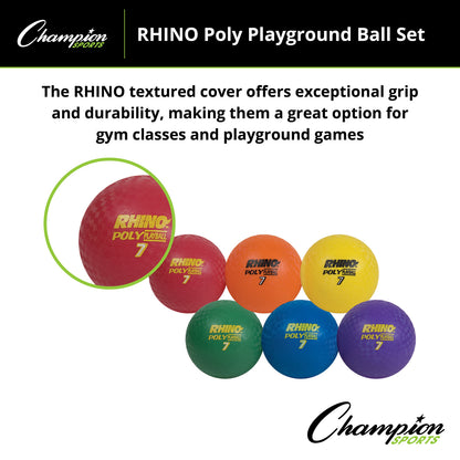 Rhino® Poly 7" Playground Ball Set, Assorted Colors, Set of 6