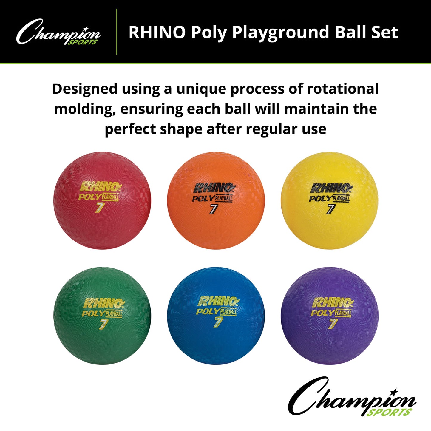 Rhino® Poly 7" Playground Ball Set, Assorted Colors, Set of 6