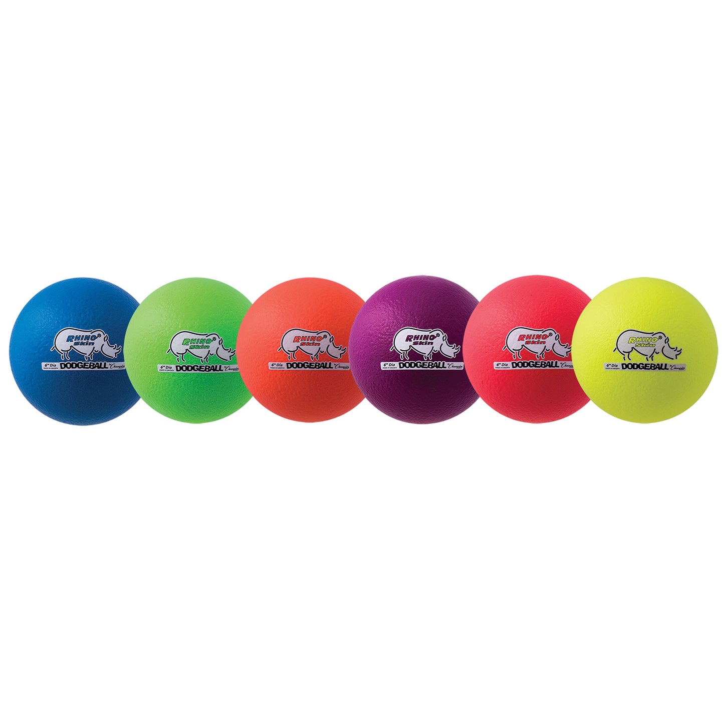 Rhino Skin® 6-Inch Low Bounce Dodgeball Set, Assorted Neon Colors, Set of 6