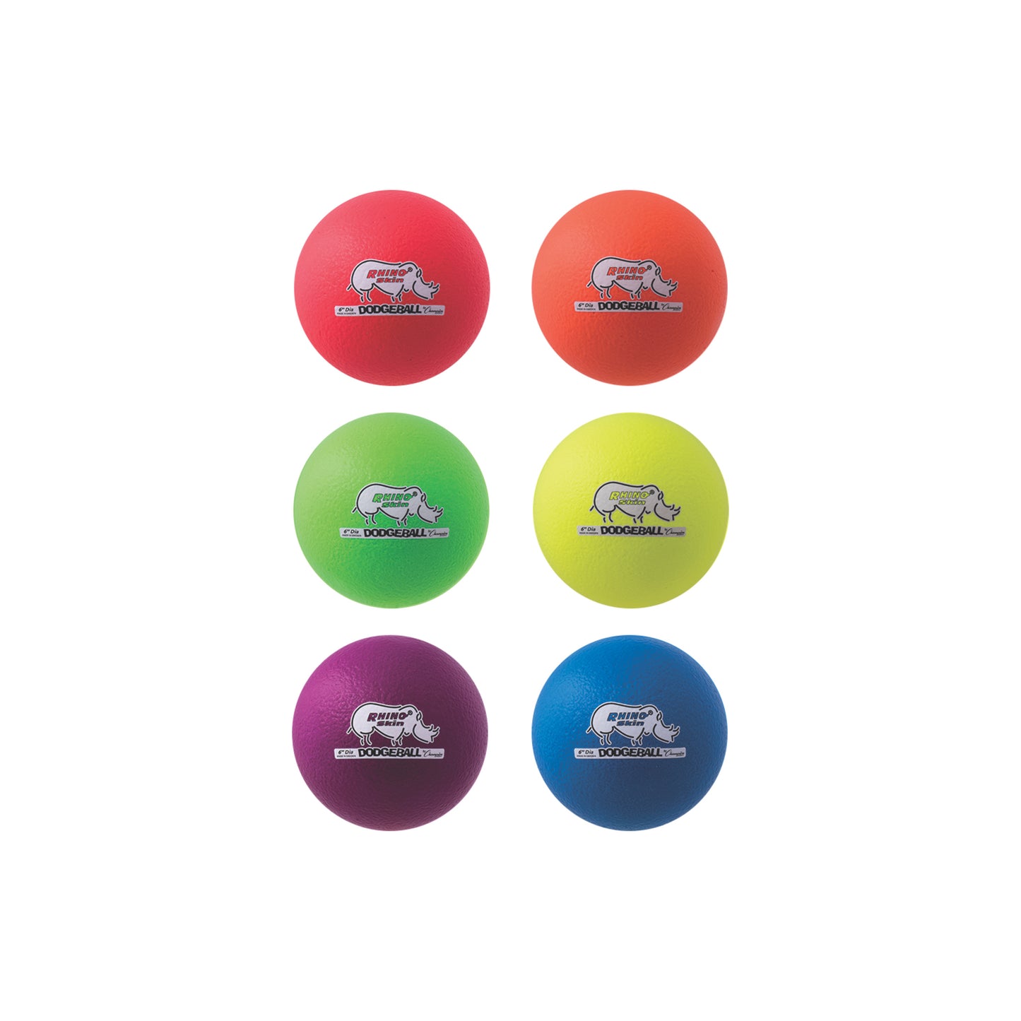 Rhino Skin® 6-Inch Low Bounce Dodgeball Set, Assorted Neon Colors, Set of 6