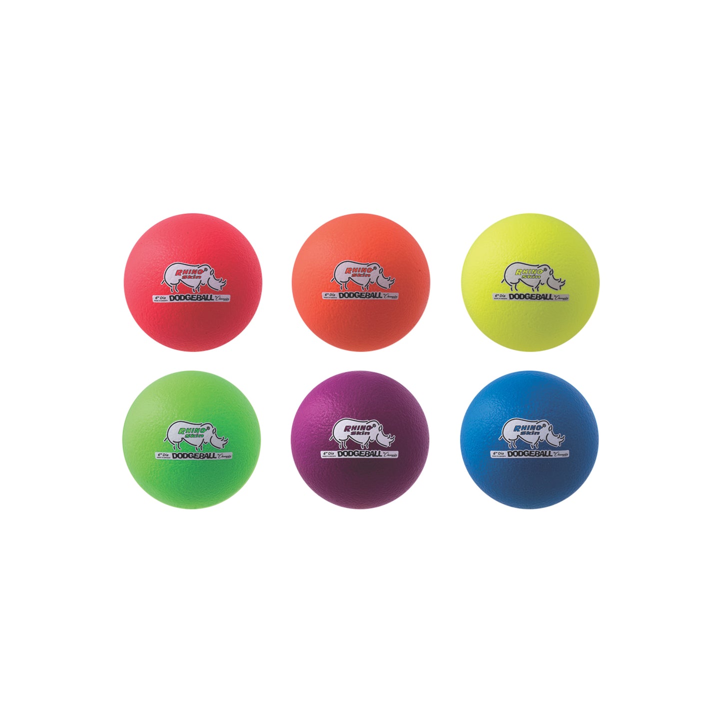 Rhino Skin® 6-Inch Low Bounce Dodgeball Set, Assorted Neon Colors, Set of 6