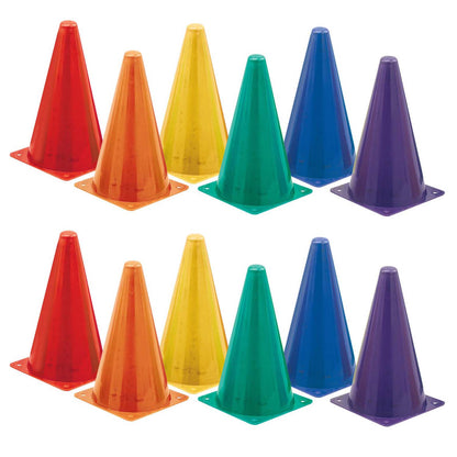 High Visibility Plastic Cone Set, Assorted Fluorescent Colors, 6 Per Set, 2 Sets