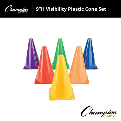 High Visibility Plastic Cone Set, Assorted Fluorescent Colors, 6 Per Set, 2 Sets