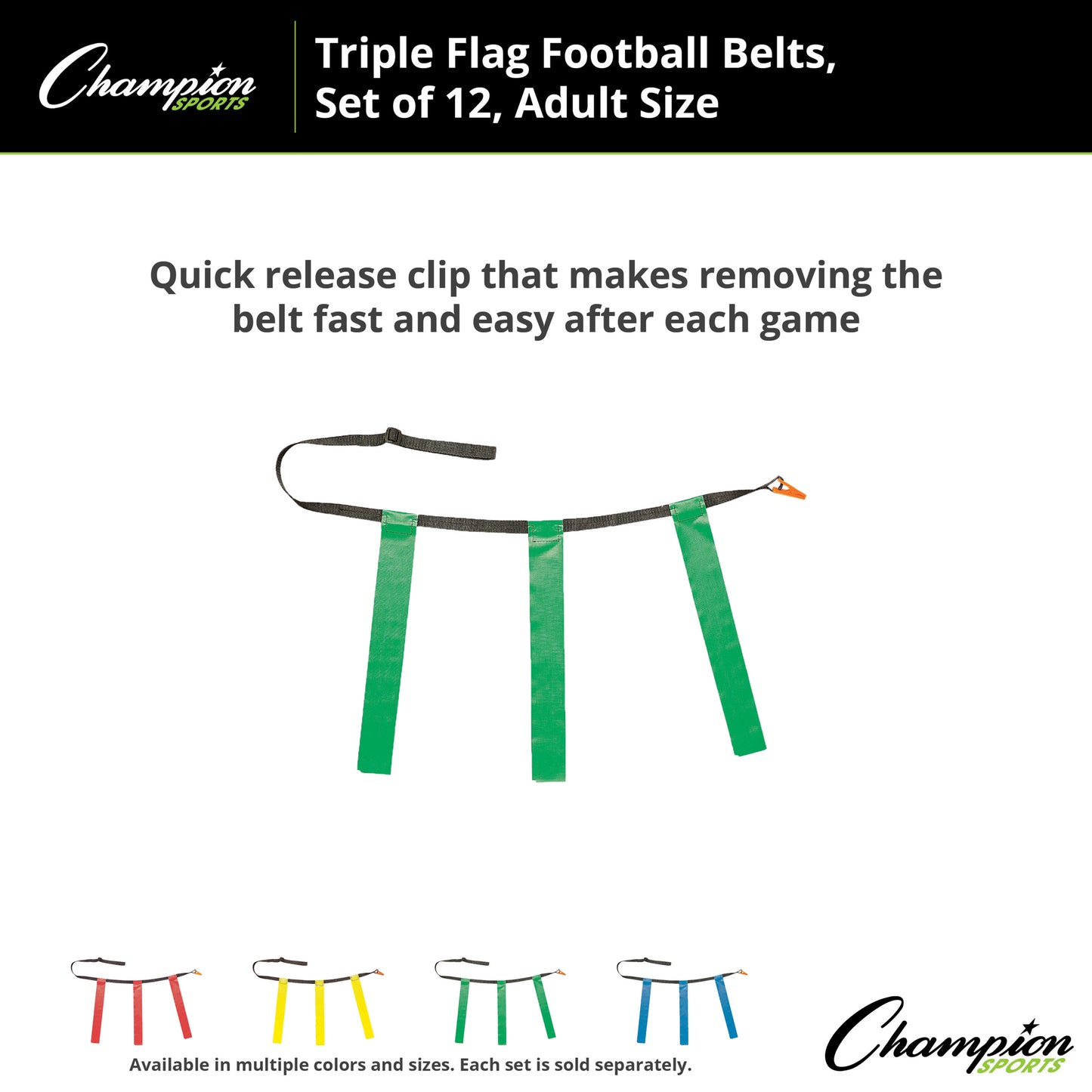 Triple Flag Football Set, Adult Size, Green, 32"-39", 12 per pack