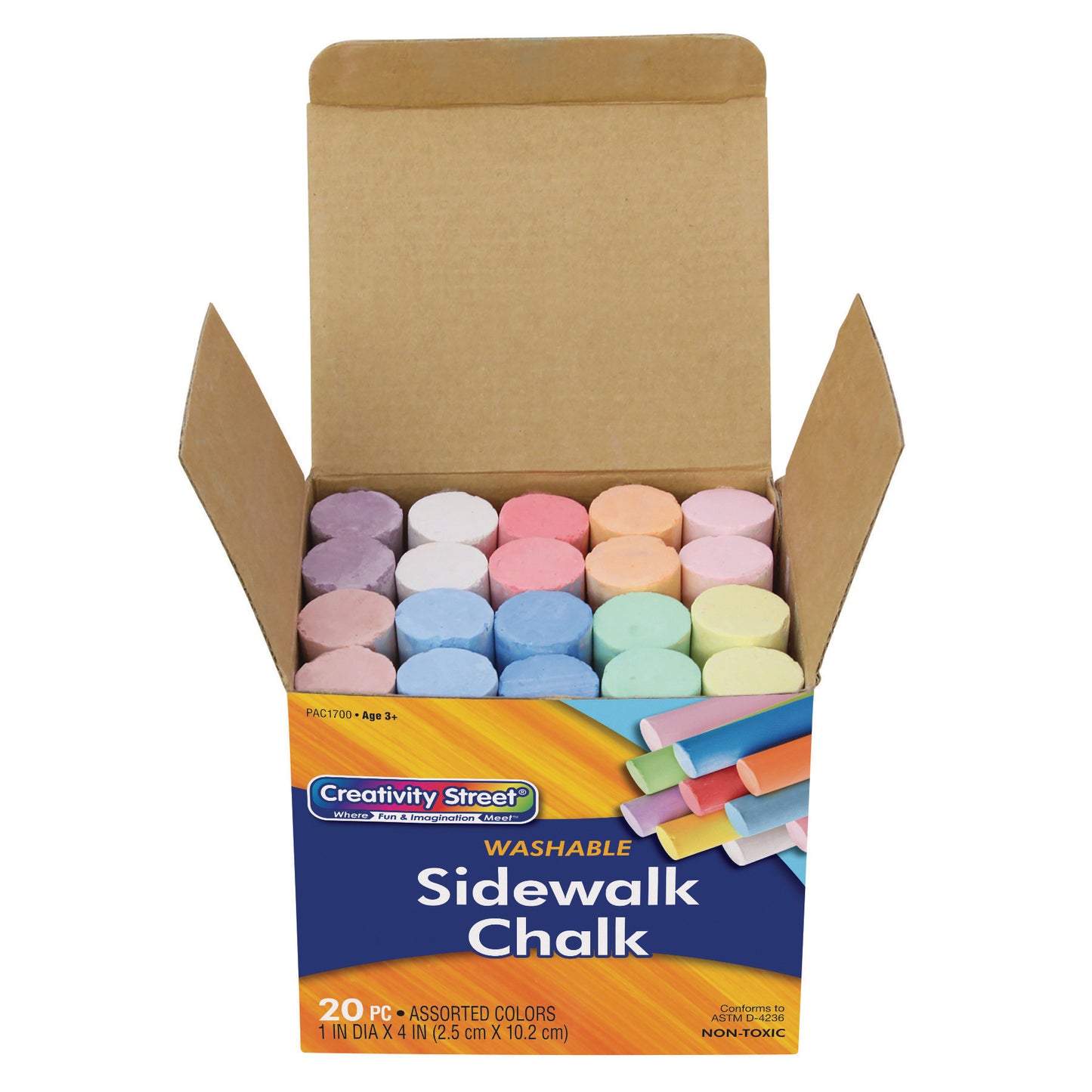 Sidewalk Chalk, Assorted Colors, 4", 20 Pieces