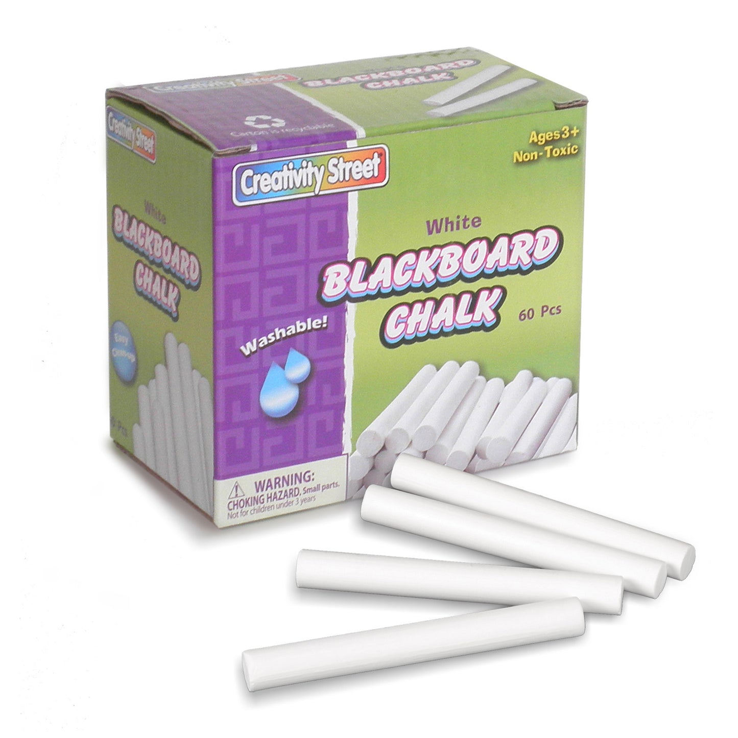 Blackboard Chalk, White, 3/8" x 3-1/4", 60 Pieces