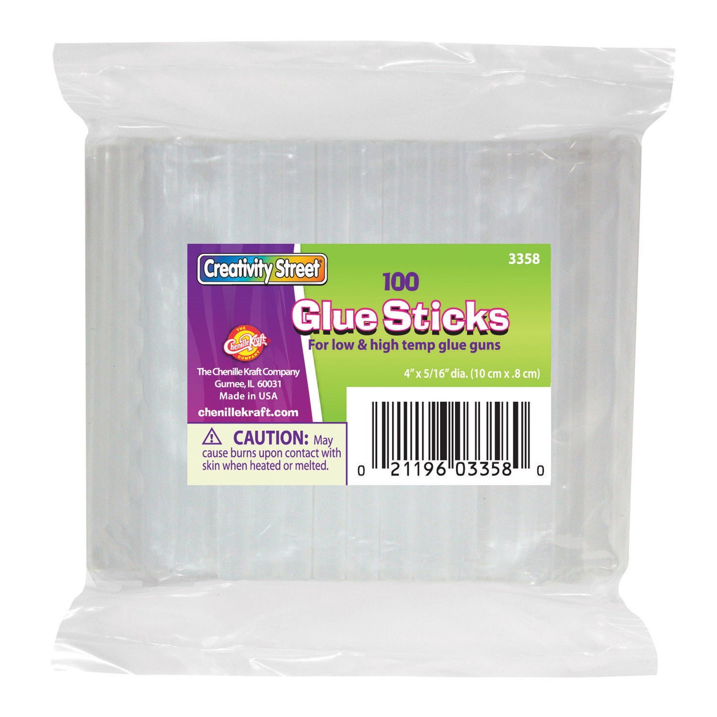 Hot Glue Sticks Classroom Pack, Clear, 4" x 0.27", 100 Pieces