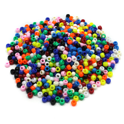 Pony Beads, Assorted Bright Hues, 6 mm x 9 mm, 1000 Per Pack, 6 Packs