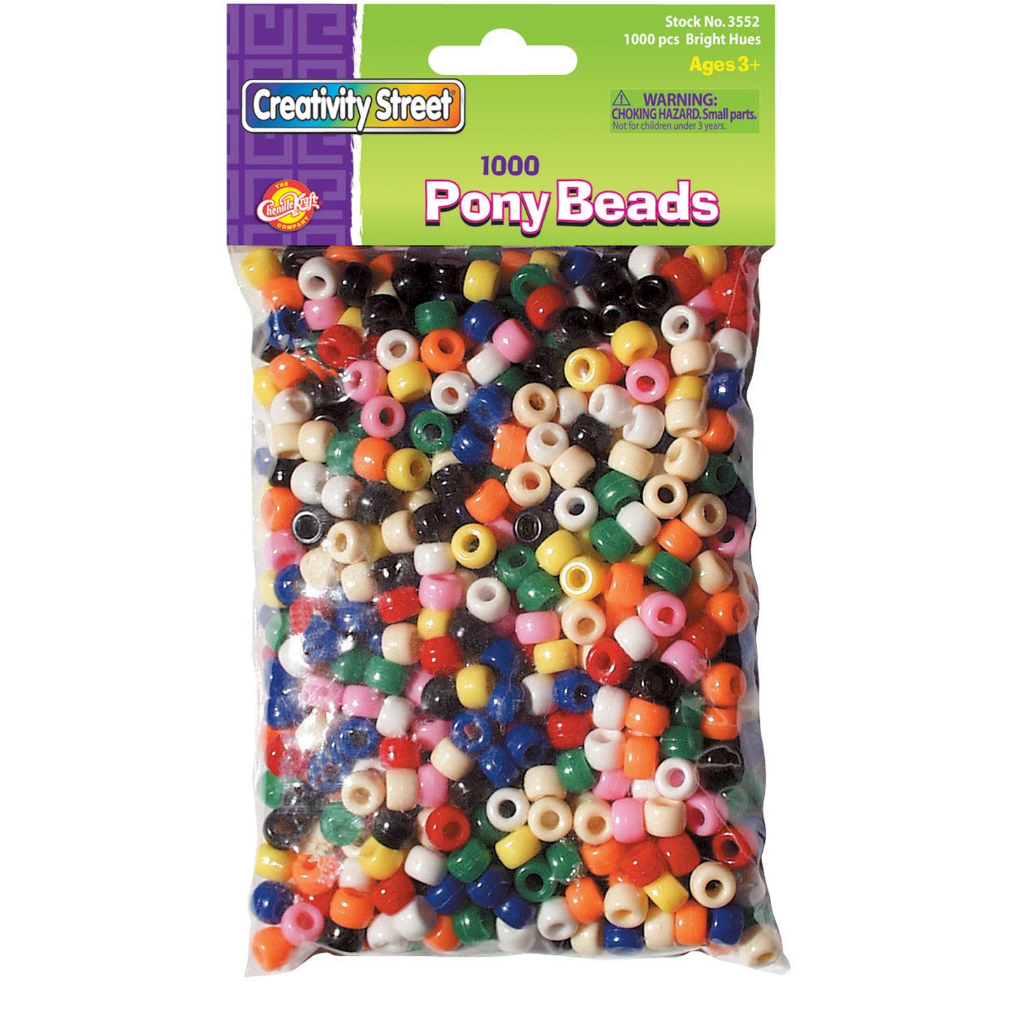 Pony Beads, Assorted Bright Hues, 6 mm x 9 mm, 1000 Pieces