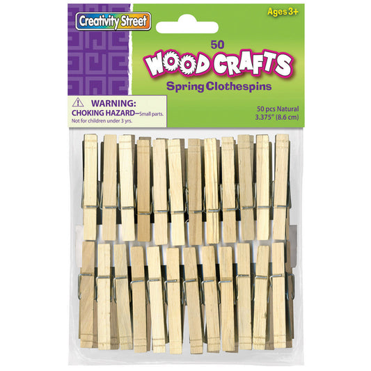 Spring Clothespins, Natural, Extra-Large, 3-3/8", 50 Per Pack, 6 Packs