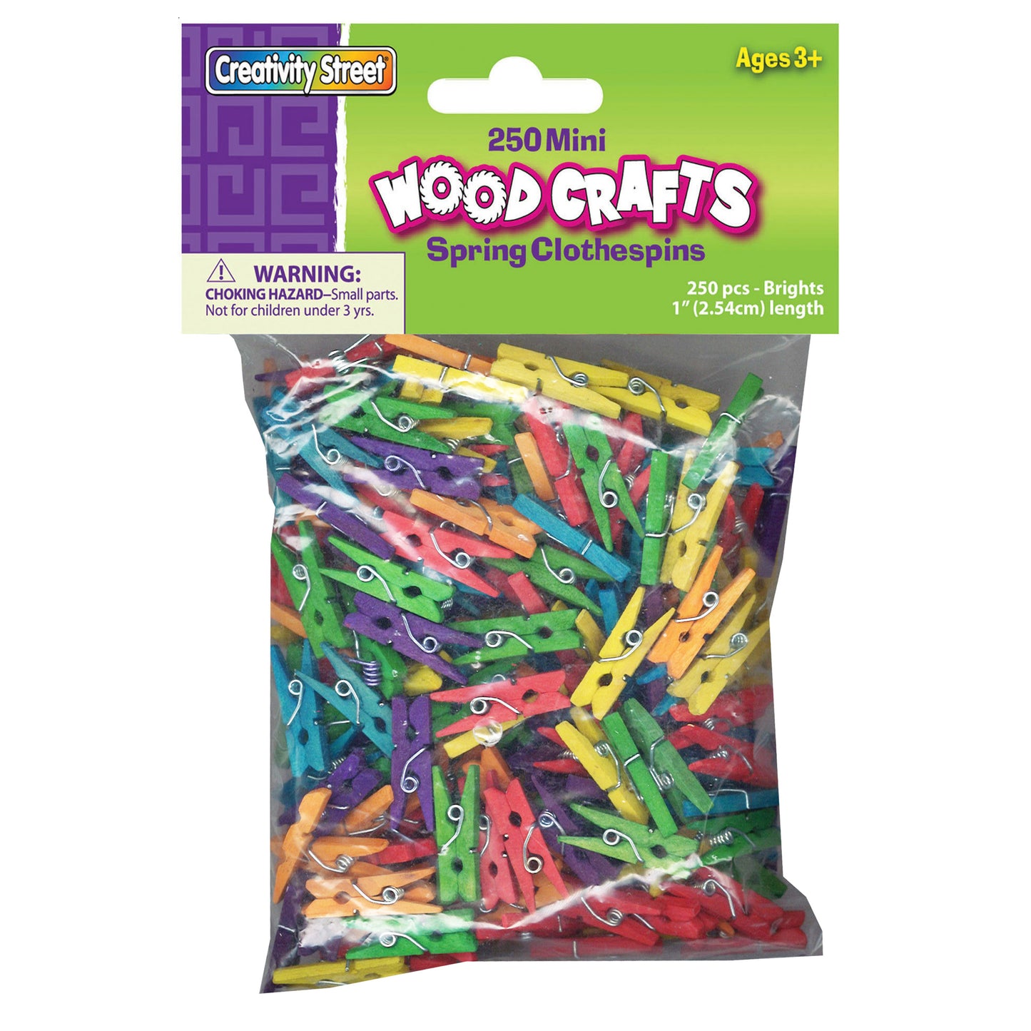 Mini Spring Clothespins, Bright Hues Assorted, 1", 250 Per Pack, 2 Packs