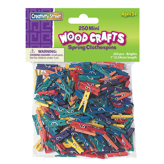 Mini Spring Clothespins, Bright Hues Assorted, 1", 250 Per Pack, 6 Packs