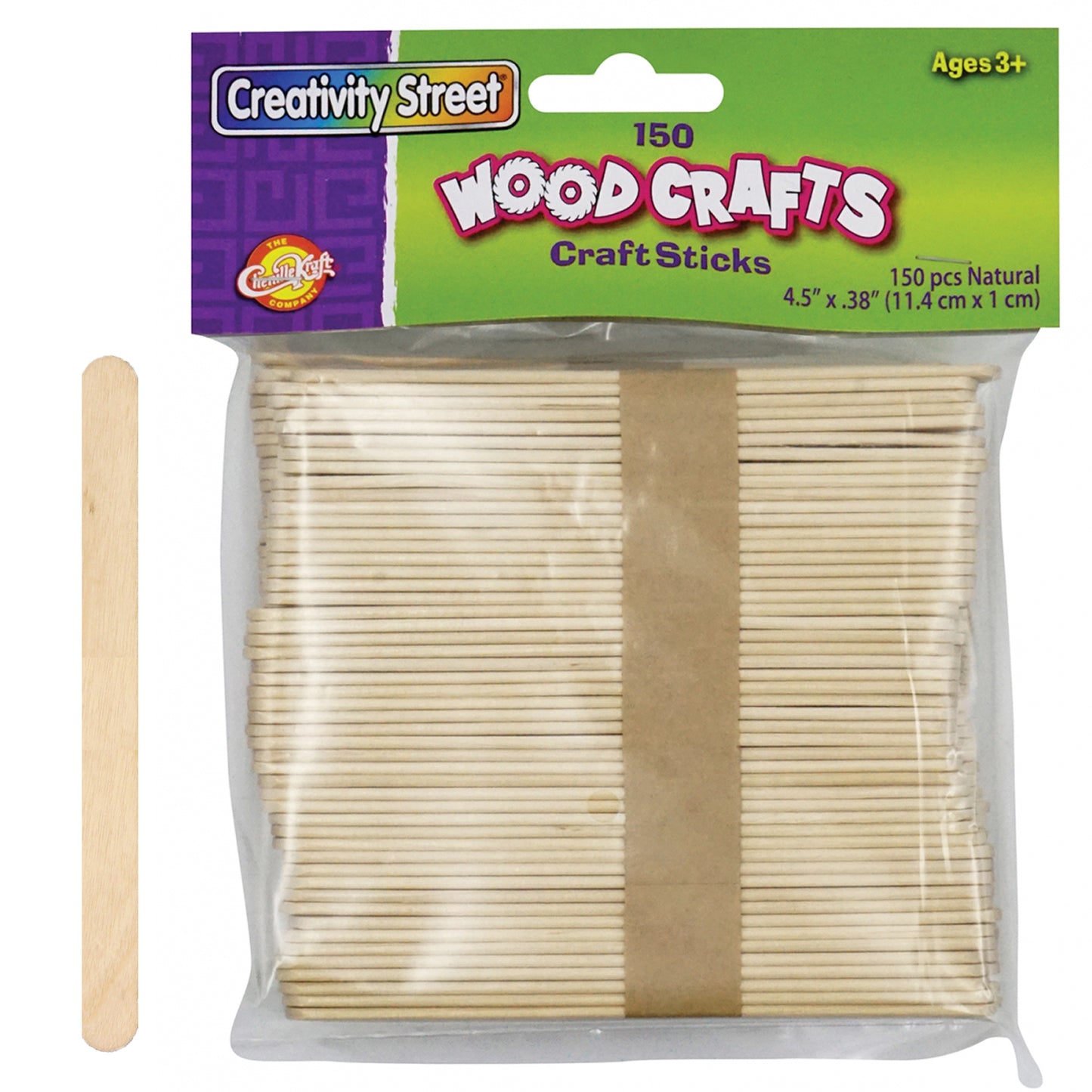 Regular Craft Sticks, Natural, 4.5" x 3/8", 150 Per Pack, 12 Packs