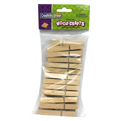 Spring Clothespins, Natural, Large, 2.75", 24 Pieces