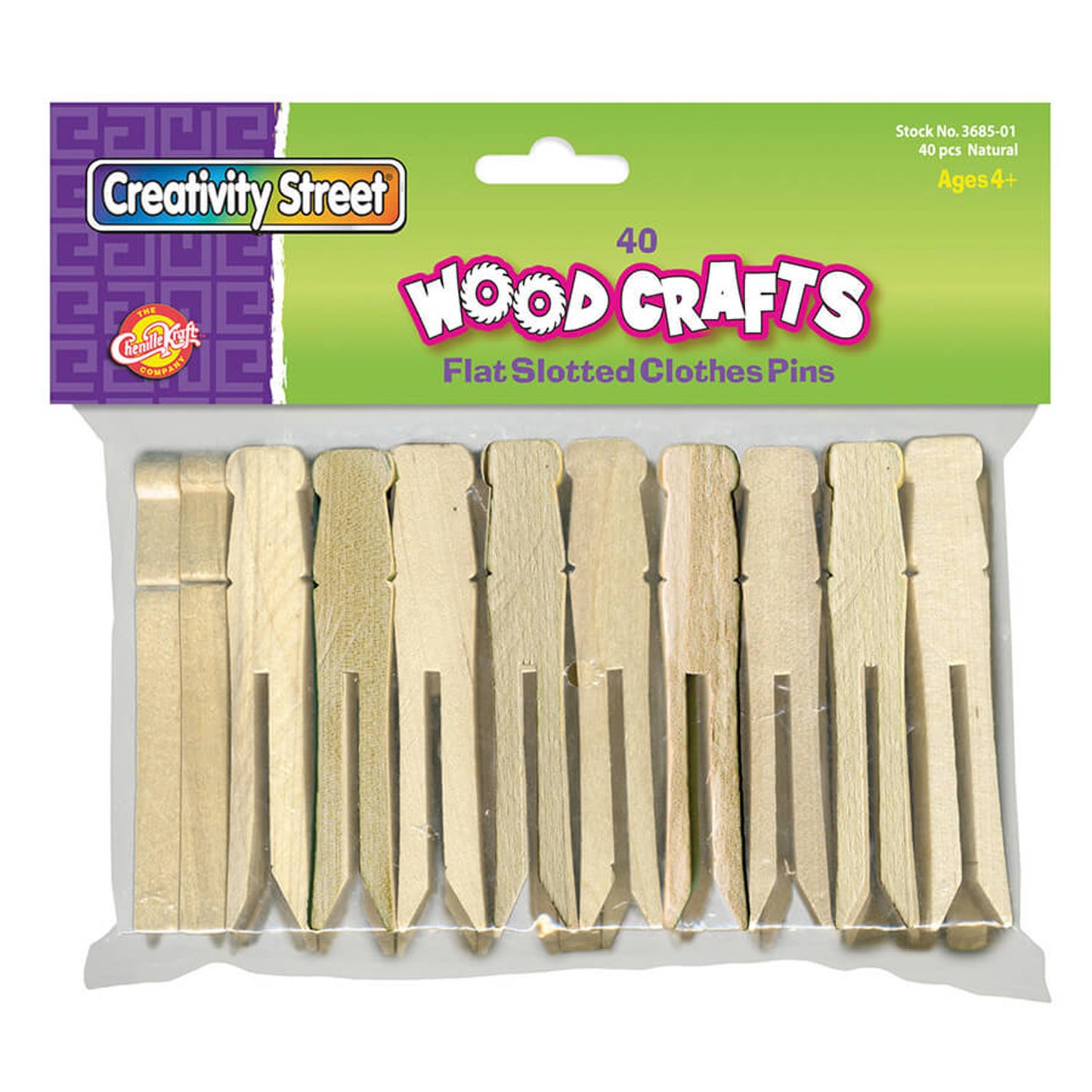 Flat Slotted Clothespins, Natural, 3.75", 40 Per Pack, 6 Packs