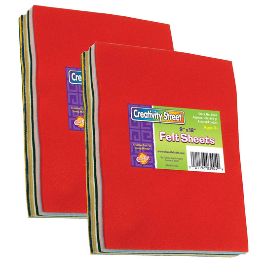 Felt Sheets, 7 Assorted Colors, 9" x 12", 1 lb. Per Pack, 2 Packs