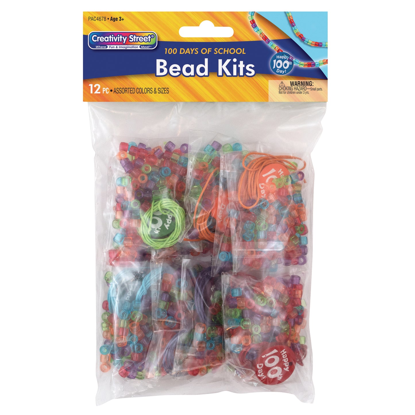 100 Days of School Bead Kits, Assorted Sizes, 12 Kits