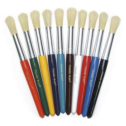 Beginner Paint Brushes, Round Stubby Brushes, 10 Assorted Colors, 7.5" Long, 10 Per Pack, 3 Packs