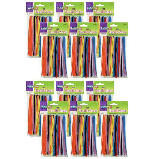 Regular Stems, Assorted Colors, 6" x 4 mm, 100 Count Per Pack, 12 Packs