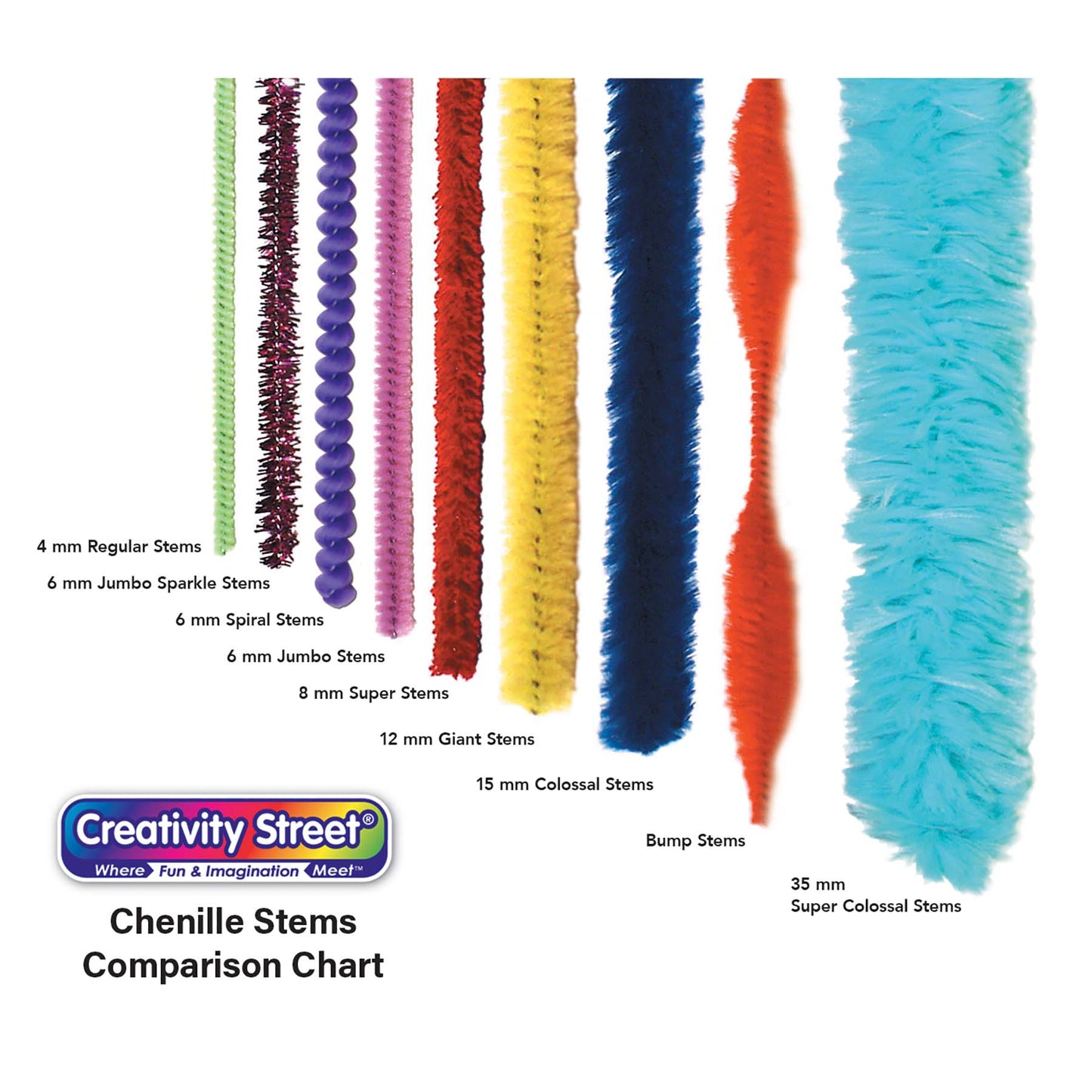 Regular Stems, Assorted Colors, 6" x 4 mm, 100 Count Per Pack, 12 Packs