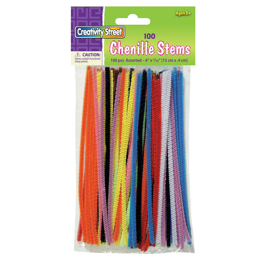 Regular Stems, Assorted Colors, 6" x 4 mm, 100 Count