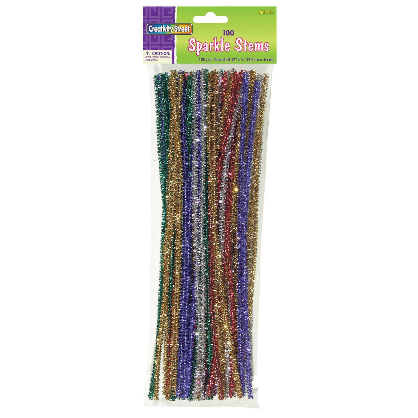 Jumbo Sparkle Stems, Assorted Colors, 12" x 6 mm, 100 Per Pack, 6 Packs