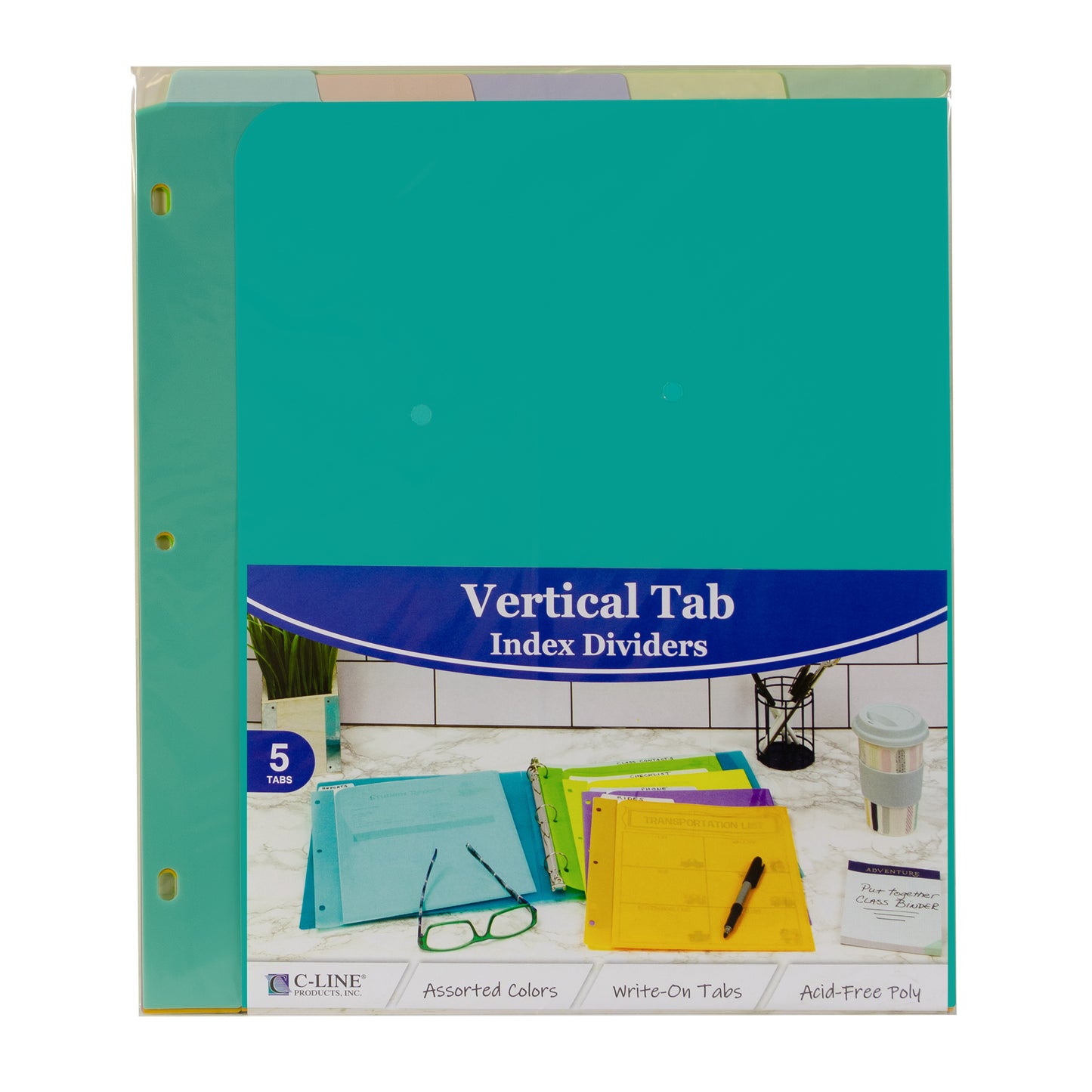 5-Tab Index Dividers with Vertical Tab, Bright Color Assortment, 8-1/2 x 11, 3 Sets