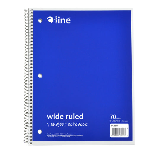 1-Subject Notebook, 70 Page, Wide Ruled, Blue