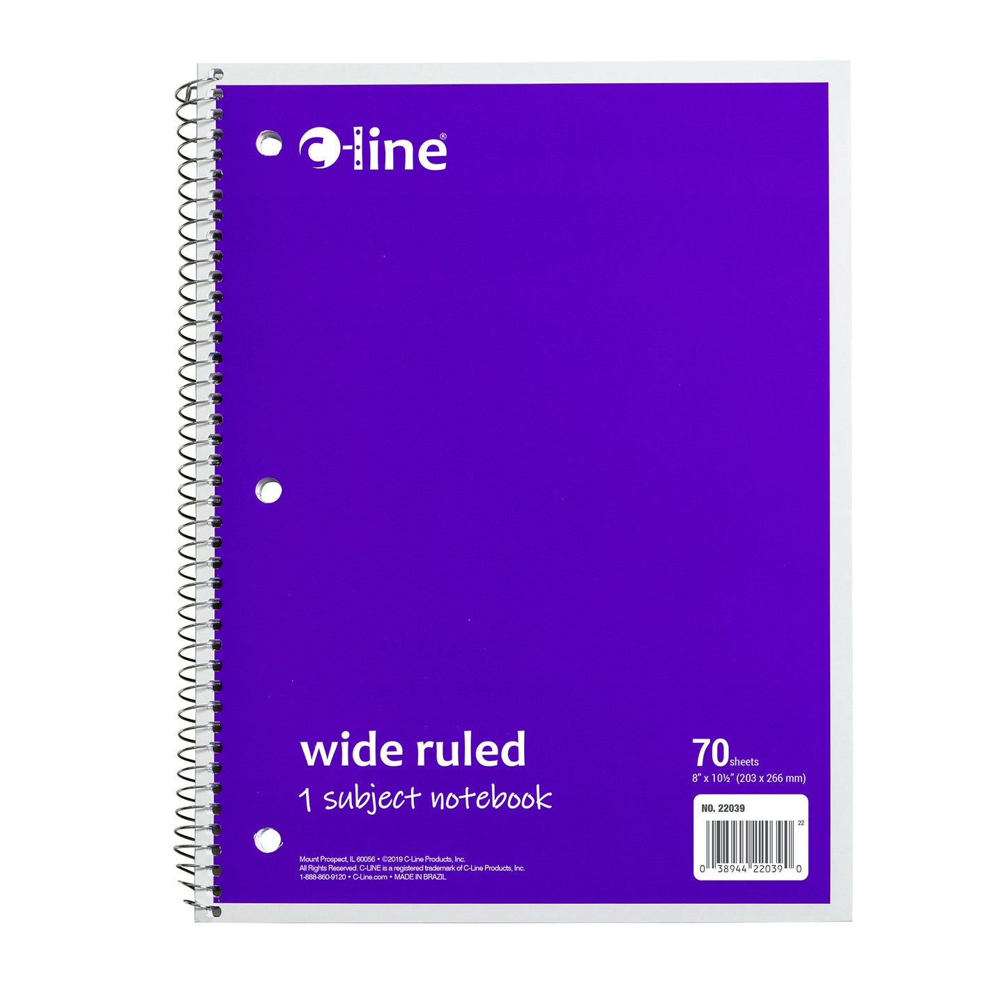 1-Subject Notebook, 70 Page, Wide Ruled, Purple