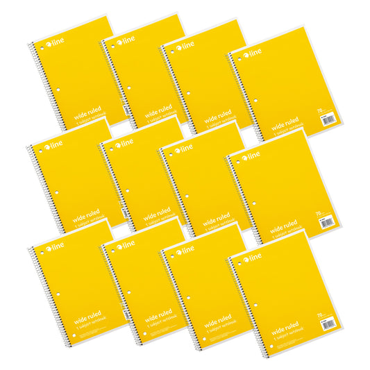 1-Subject Notebook, 70 Page, Wide Ruled, Yellow, Pack of 12