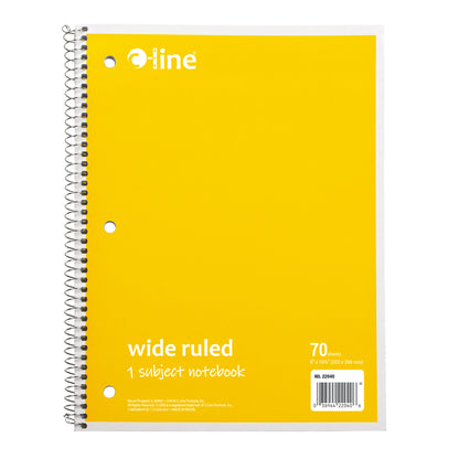 1-Subject Notebook, 70 Page, Wide Ruled, Yellow, Pack of 12