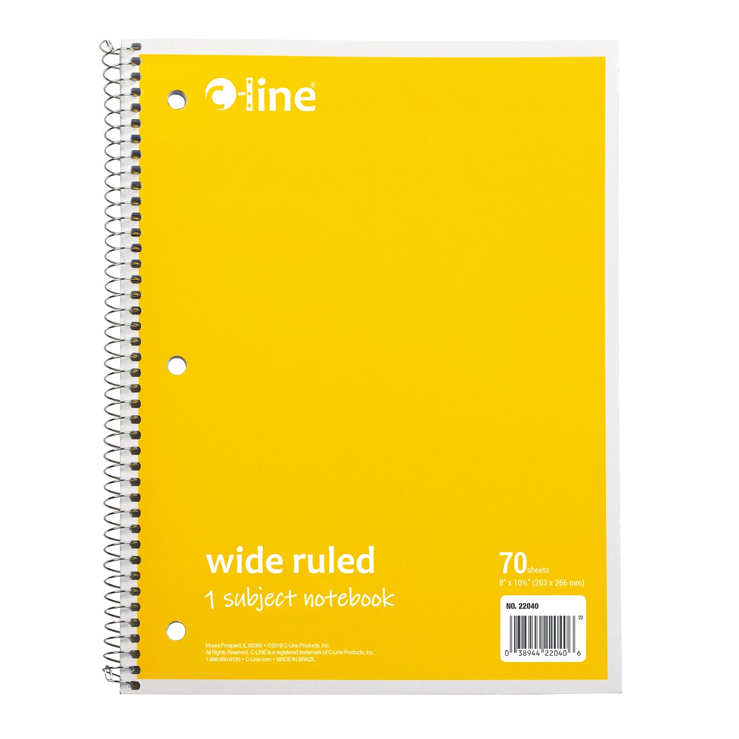 1-Subject Notebook, 70 Page, Wide Ruled, Yellow