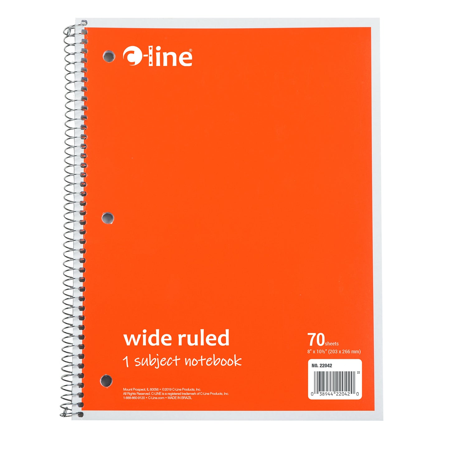 1-Subject Notebook, 70 Page, Wide Ruled, Orange, Pack of 12