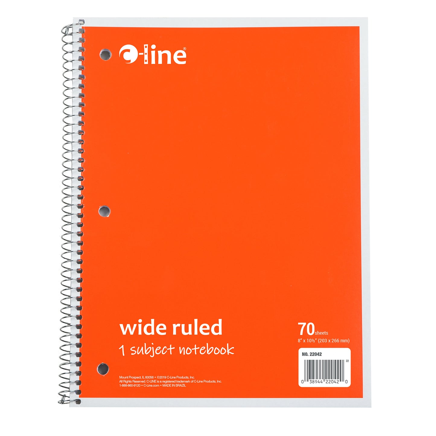 1-Subject Notebook, 70 Page, Wide Ruled, Orange