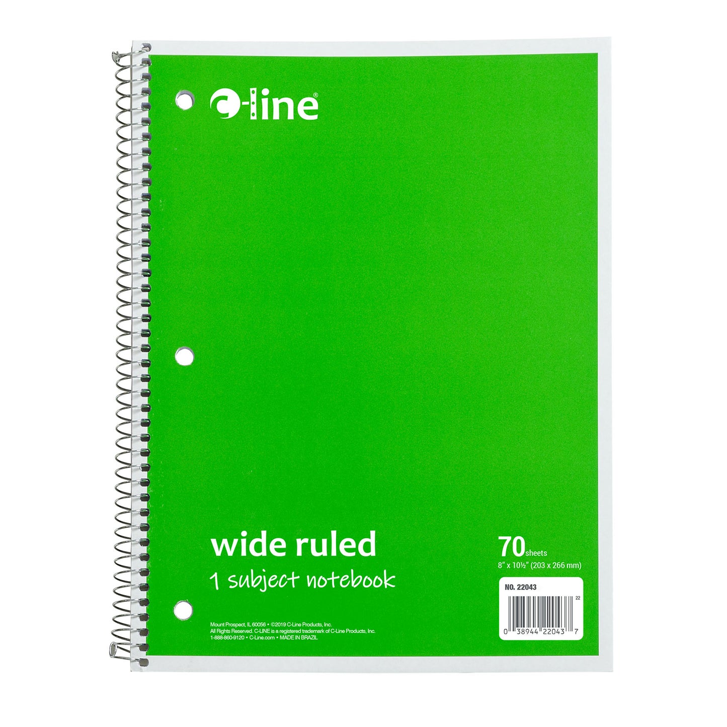 1-Subject Notebook, 70 Page, Wide Ruled, Green, Pack of 12