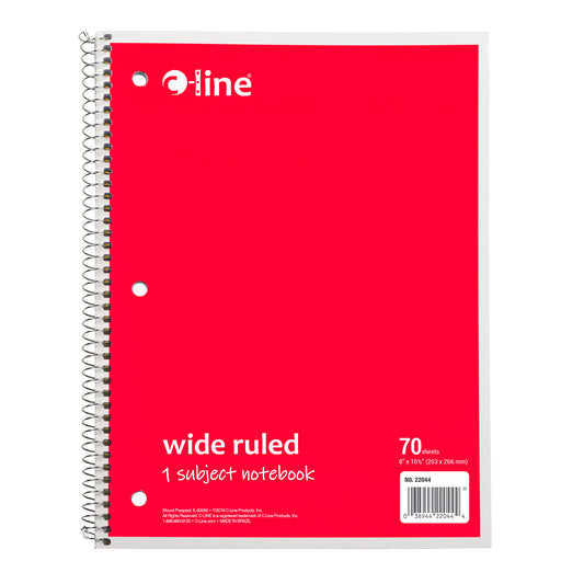 1-Subject Notebook, 70 Page, Wide Ruled, Red