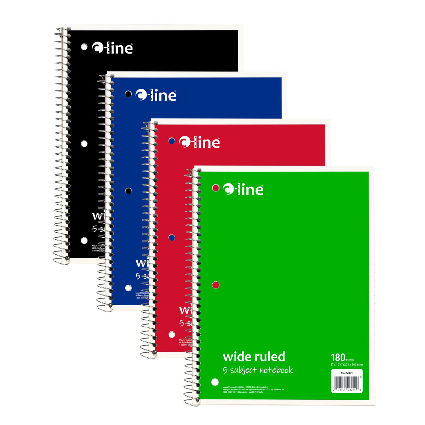 (3 Ea) 5 Sub Notebook Wide Ruled Assorted