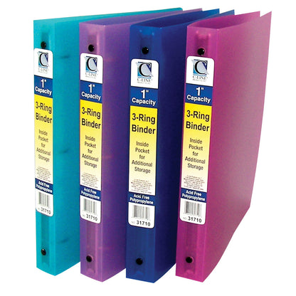 3-Ring Poly Binder, 1 Inch Capacity, Assorted Colors, Pack of 6