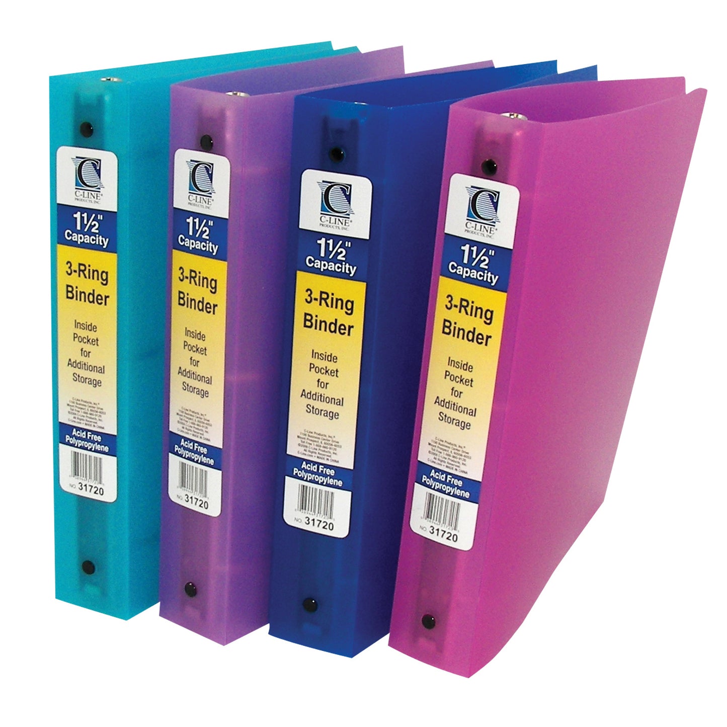 3-Ring Binder, 1 1/2 inch Capacity, Assorted, Pack of 6