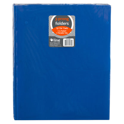 Two-Pocket Heavyweight Poly Portfolio Folder with Prongs, Blue, 10 Per Pack, 2 Packs