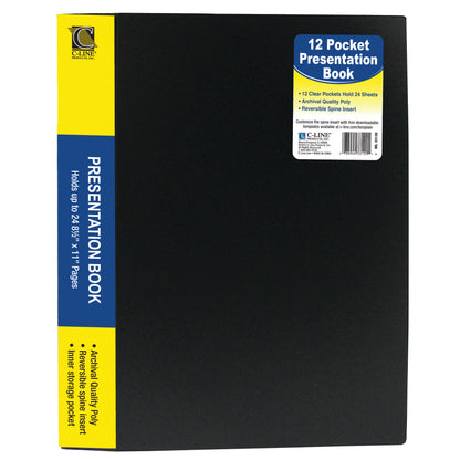 12-Pocket Bound Sheet Protector Presentation Book, Black, Pack of 6