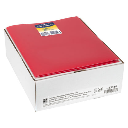 3-Pocket Poly Portfolio, Red, Box of 24