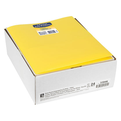 3-Pocket Poly Portfolio, Yellow, Box of 24