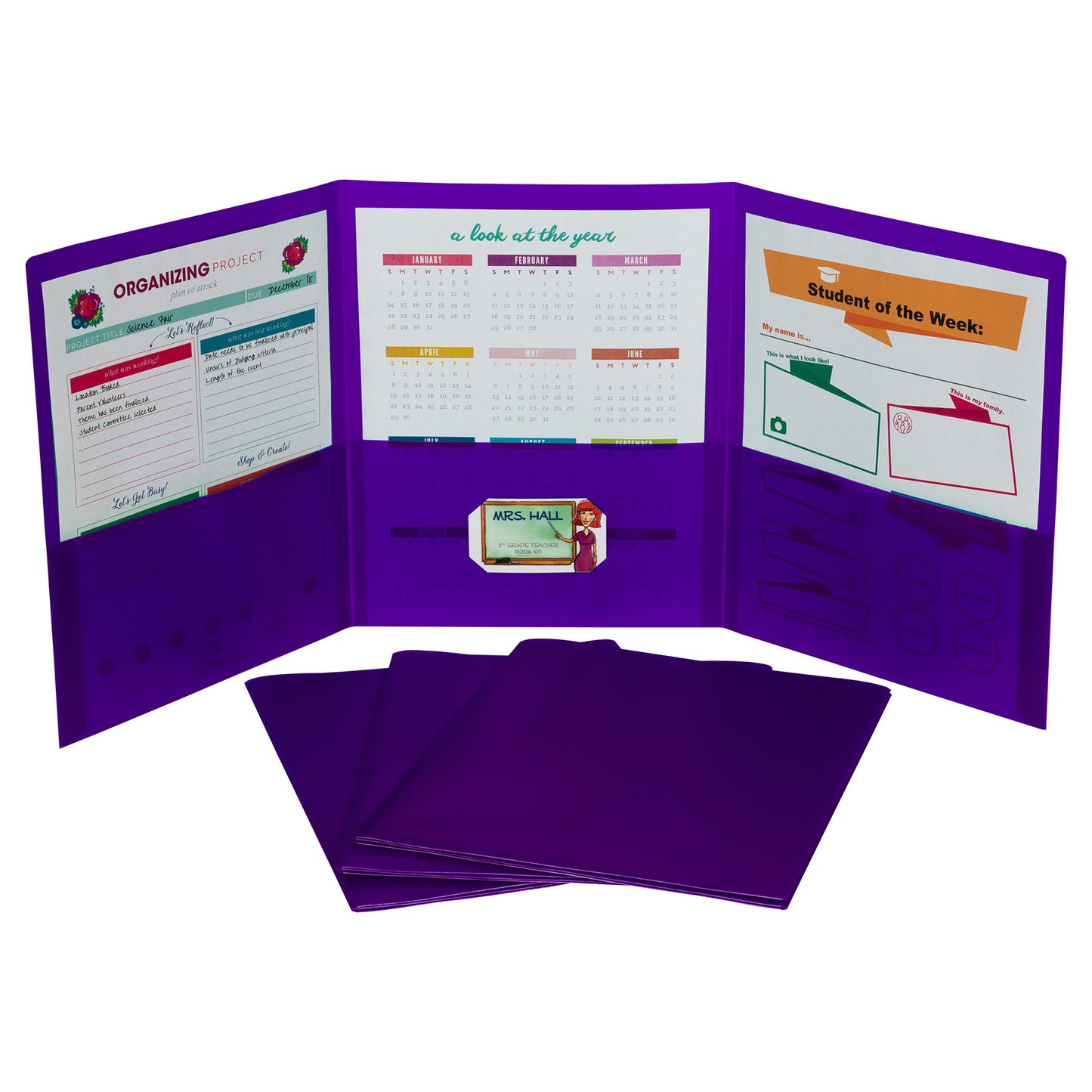 Tri-Fold Portfolio, Heavyweight Poly, Purple, 1 Each