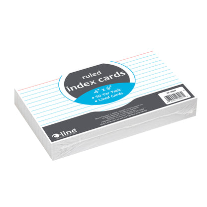 Index Cards, 4" x 6", White, Ruled, 50 Per Pack, 10 Packs