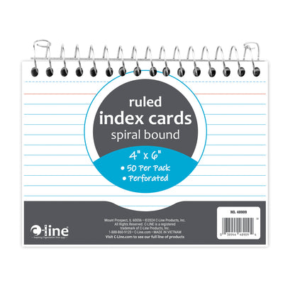 Spiral Bound Index Card Notebook, 4" x 6", Ruled, Pack of 10