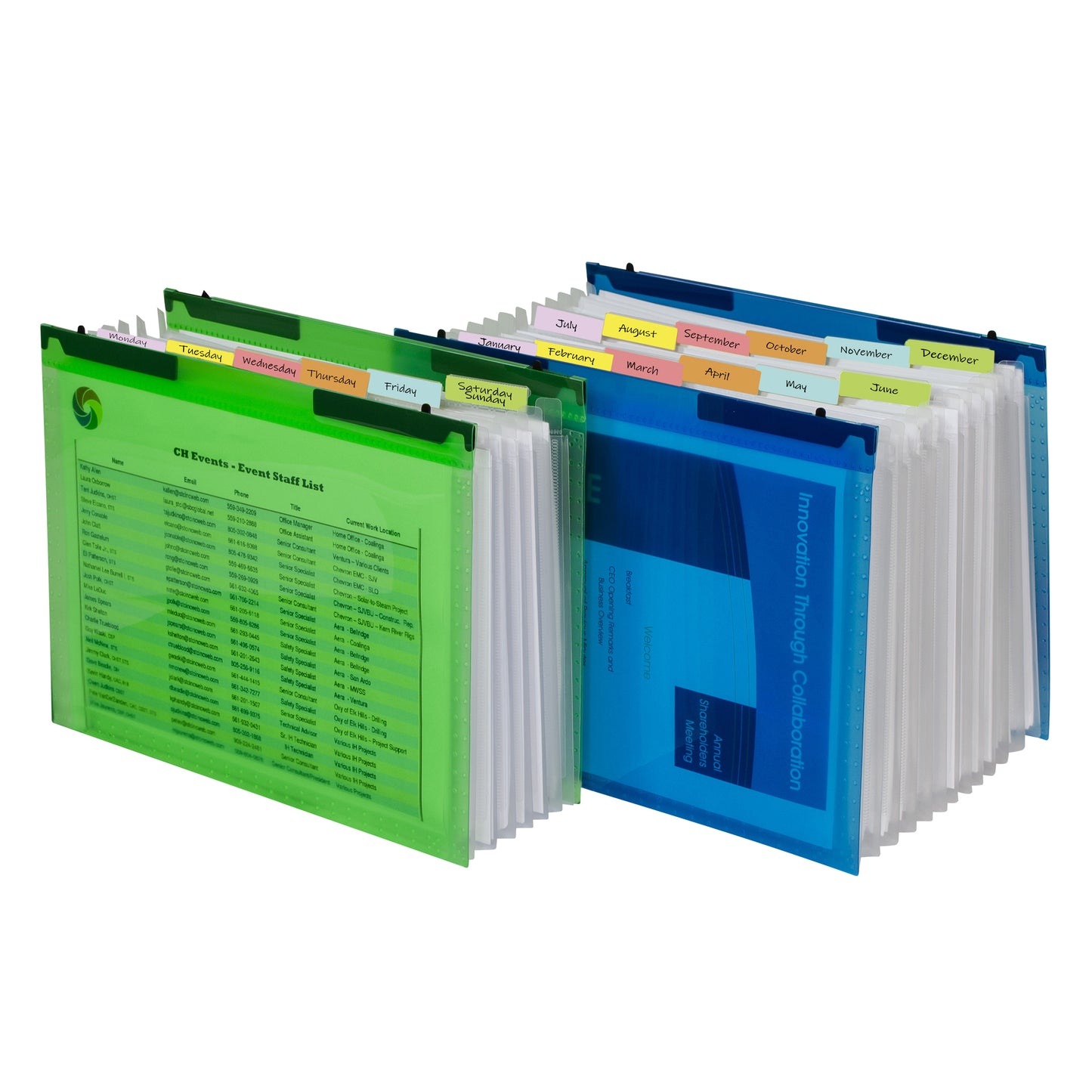 Expanding File Folder, 7-Pocket, Hanging Tabs, Bright Green, Pack of 3