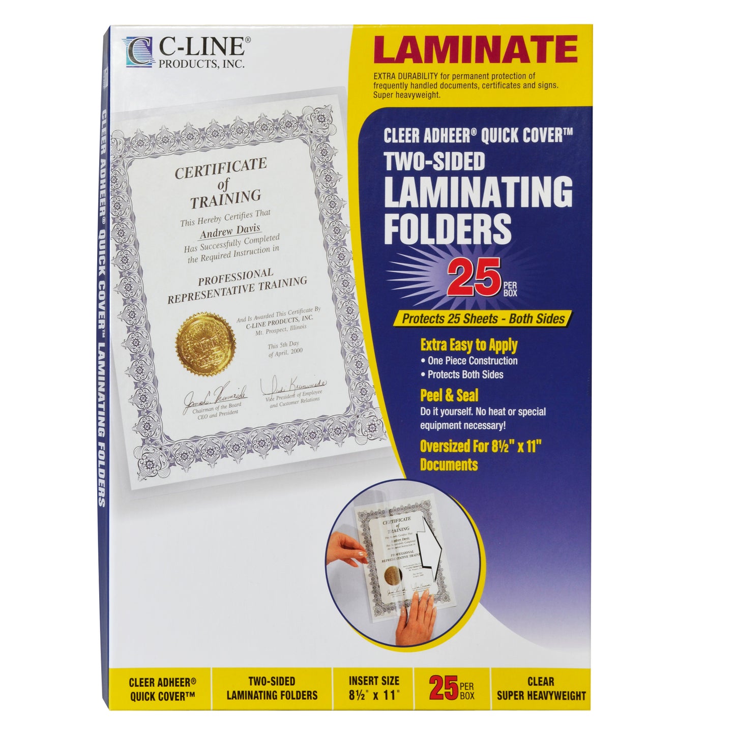 Super Heavyweight Cleer Adheer Quick Cover Laminating Pockets, Box of 25