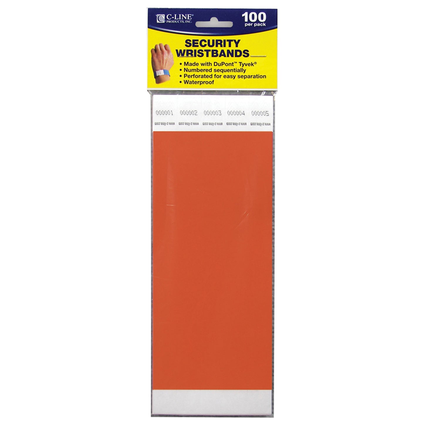 C-Line DuPont™ Tyvek® Security Wristbands, Orange, 100/Pack, Bundle of 2 Packs